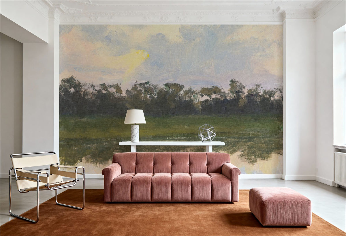 Sun and Clouds Reflecting Mural Wallpaper - room preview 05