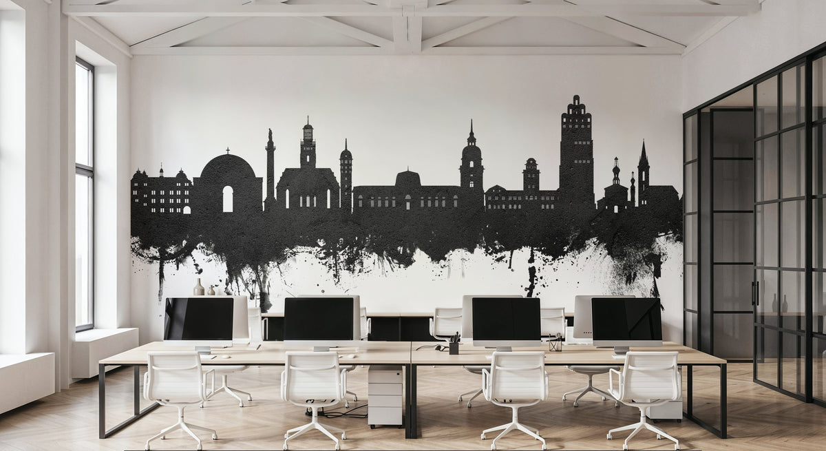 Darmstadt Skyline Black & White Mural Wallpaper - room preview 05