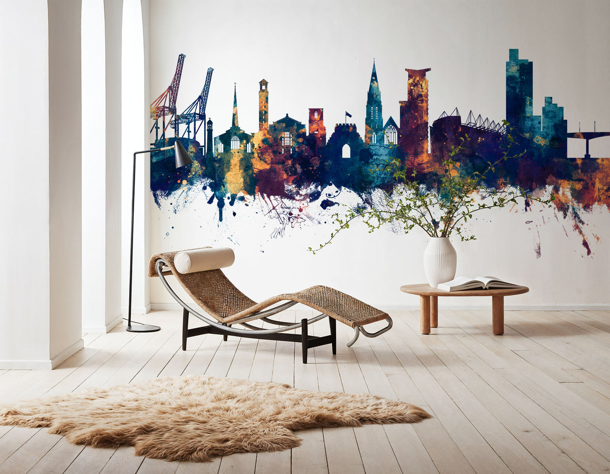 Southampton England Skyline Blue & Bronze Mural Wallpaper - room preview 05