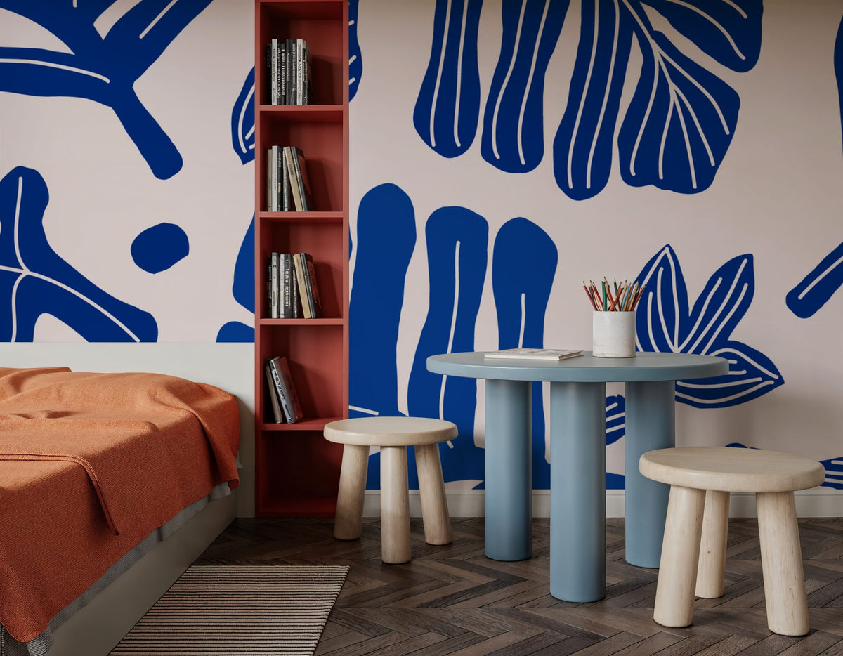 Monstera Cuttings, Intense Blue Mural Wallpaper - room preview 05