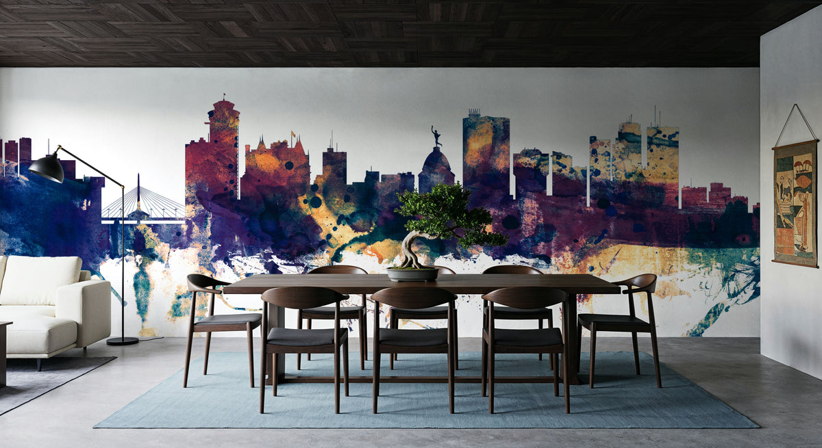 Winnipeg Canada Skyline Blue & Bronze Mural Wallpaper - room preview 05