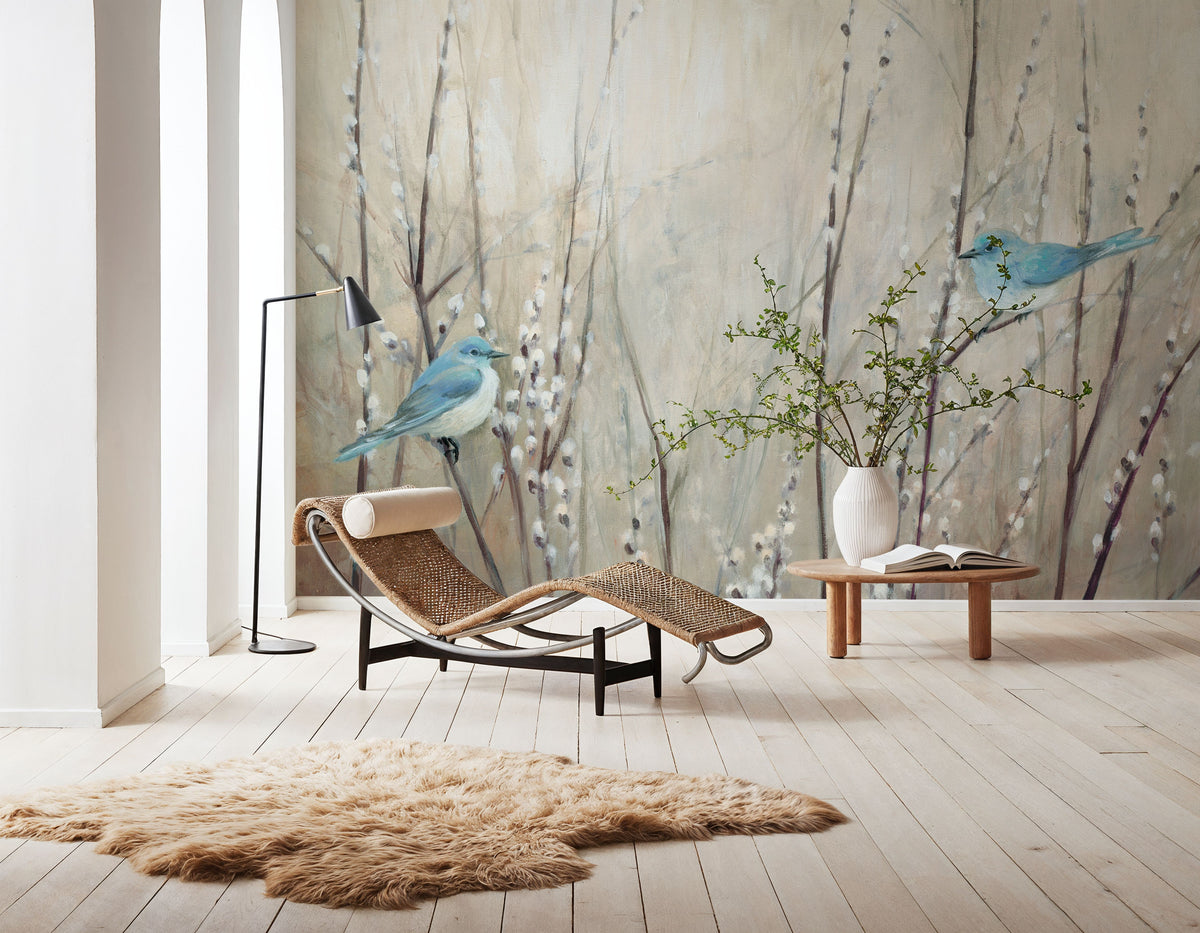Pretty Birds Neutral Mural Wallpaper - room preview 05