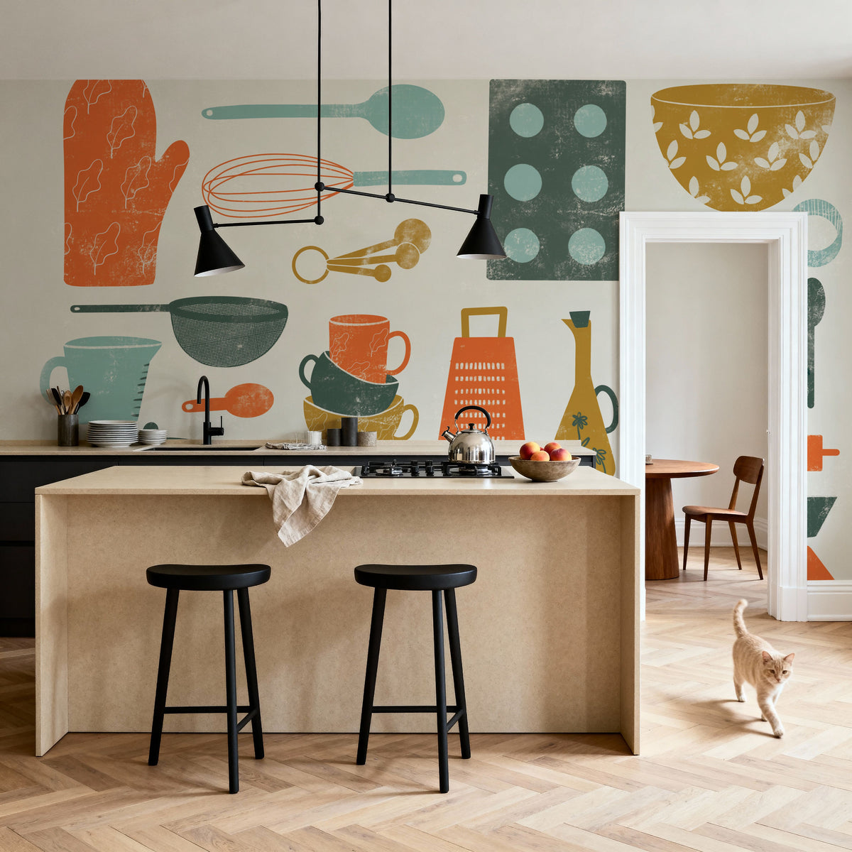 Retro Kitchen Map Mural Wallpaper - room preview 05