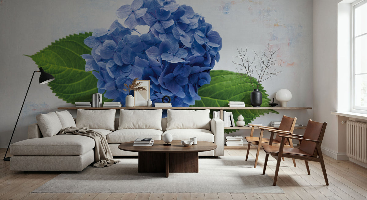 Bright Blue Hydrangea Mural Wallpaper - room preview 05