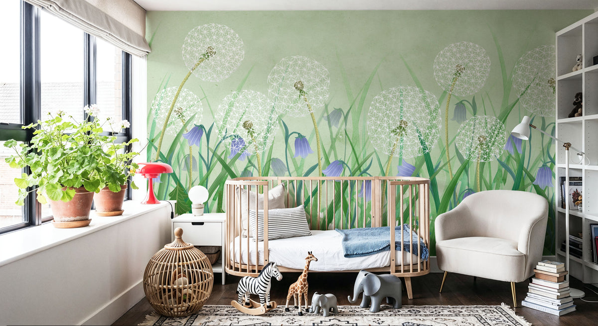 Dandelion Meadow, Green Mural Wallpaper - room preview 05