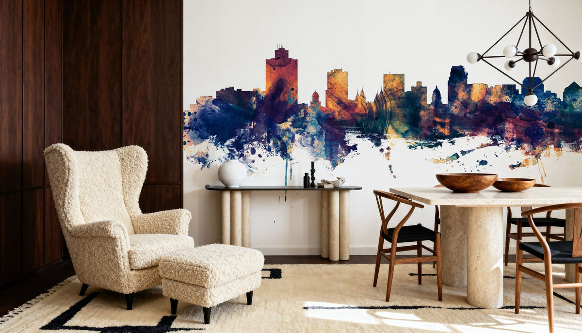 Salt Lake City Utah Skyline Blue & Bronze Mural Wallpaper - room preview 05