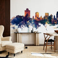 Salt Lake City Utah Skyline Blue & Bronze Mural Wallpaper - room preview 05