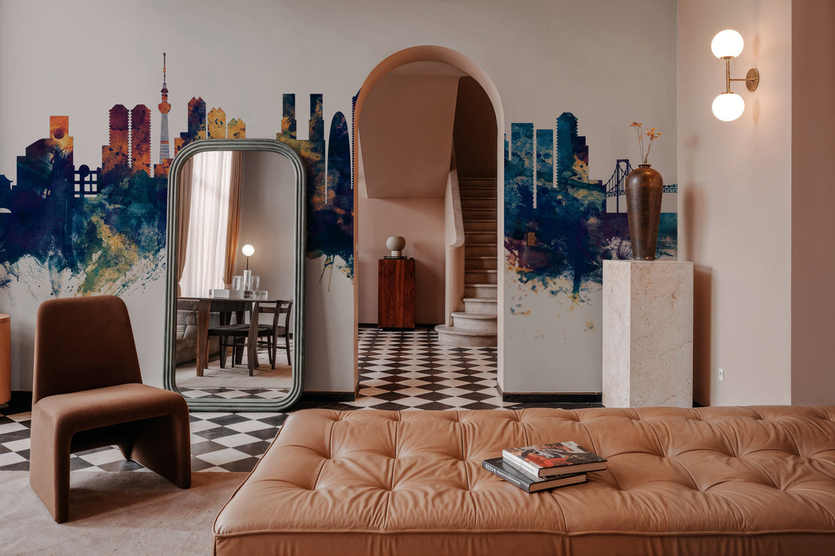 Tokyo Japan Skyline Blue & Bronze Mural Wallpaper - room preview 05