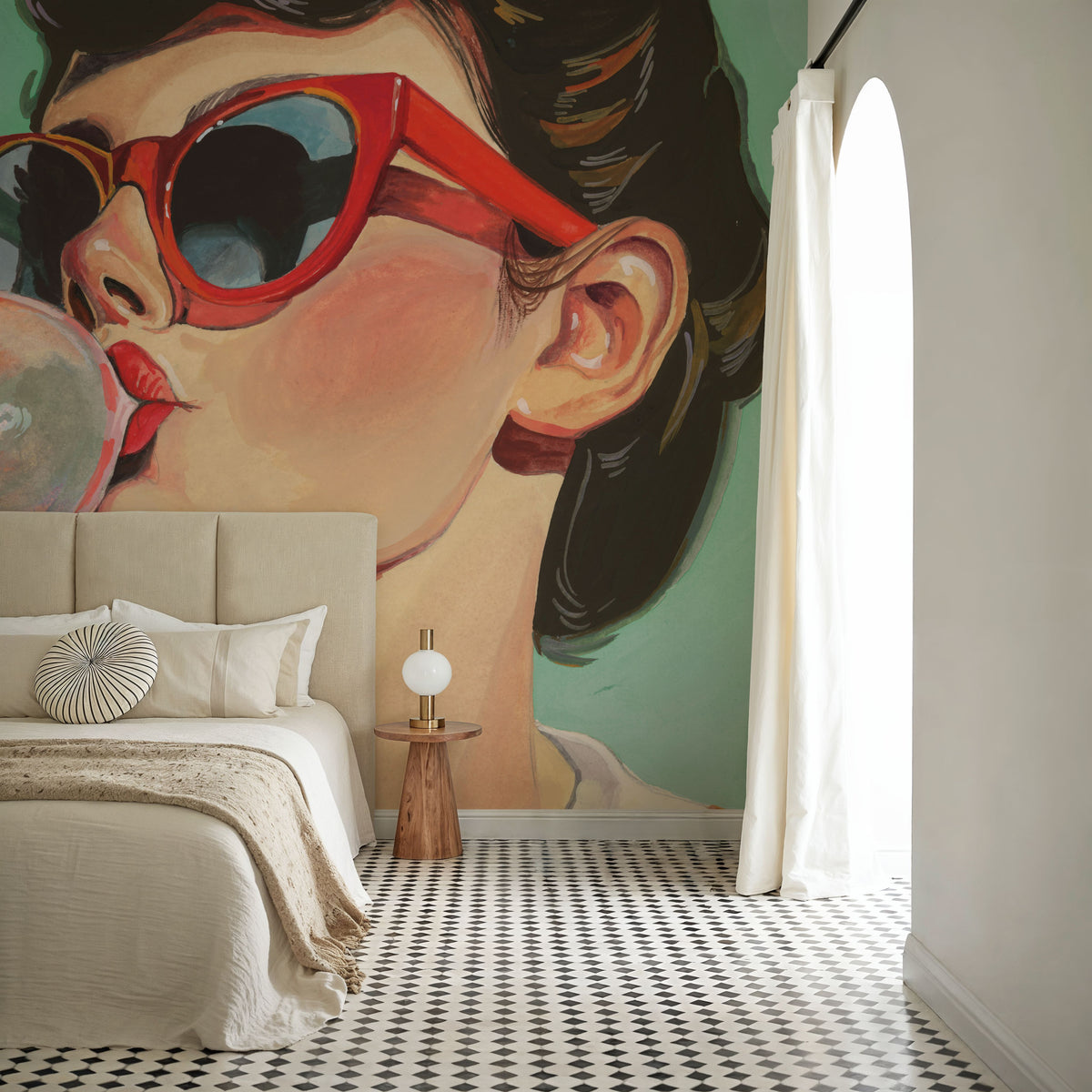 Retro Bubblegum Girl Teal Mural Wallpaper - room preview 05