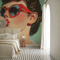 Retro Bubblegum Girl Teal Mural Wallpaper - room preview 05
