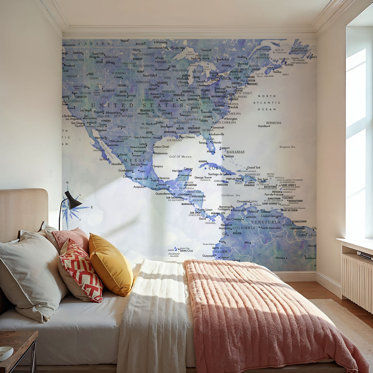 US Mexico Caribbean Map - Isidora Wash Mural Wallpaper - room preview 05