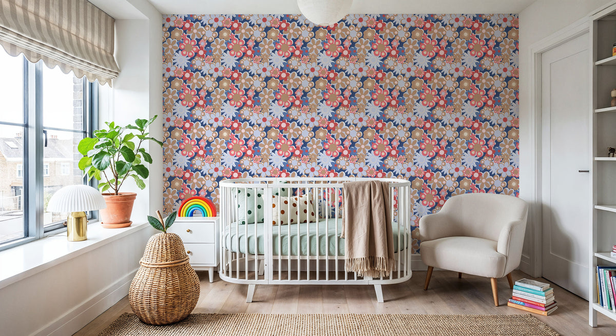 Flower Power, Blue Mural Wallpaper - room preview 05