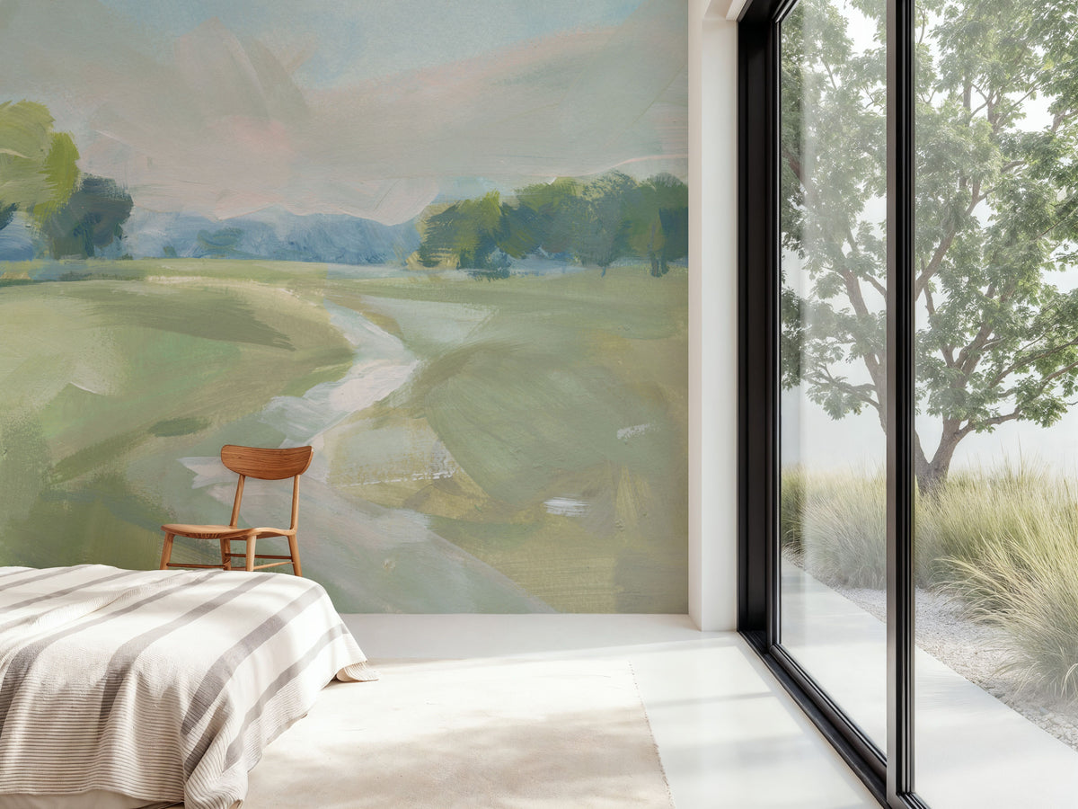 Country Road Olive Green Mural Wallpaper - room preview 05