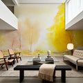 Yellow Autumn Trees, Landscape Painting Mural Wallpaper - room preview 05