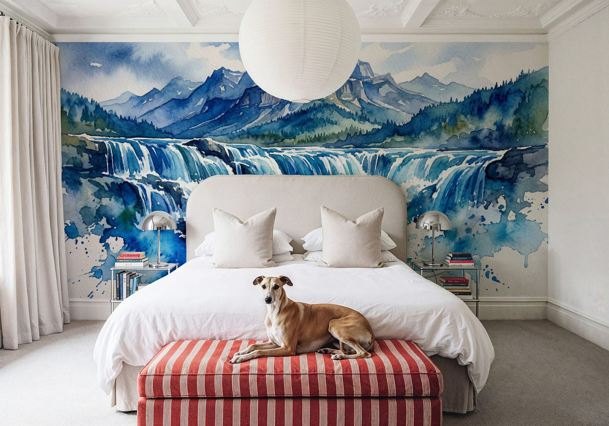 Nordic Waterfall - Watercolor Landscapes Series Mural Wallpaper - room preview 05