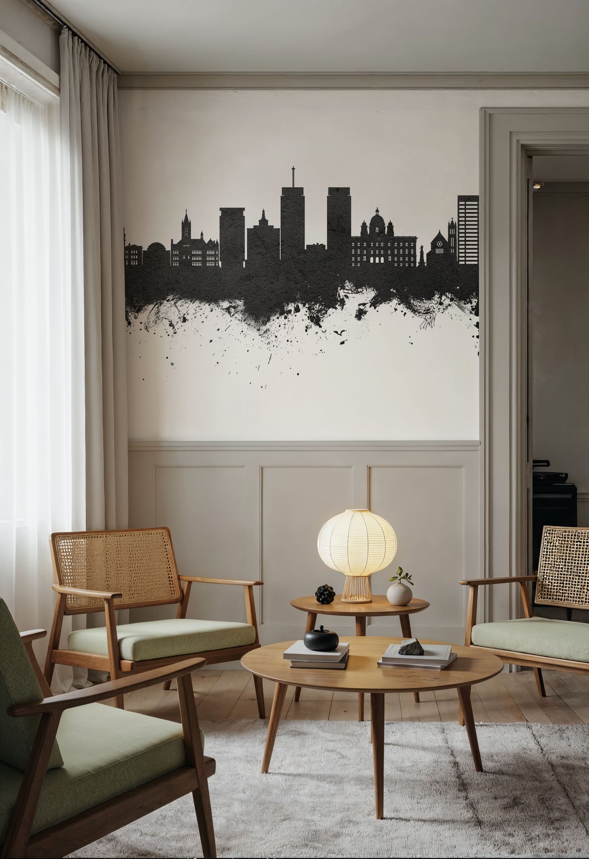 Syracuse New York Skyline Black & White Mural Wallpaper - room preview 05