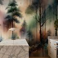 Mysterious Forest Enveloped in Thick Fog Mural Wallpaper - room preview 05