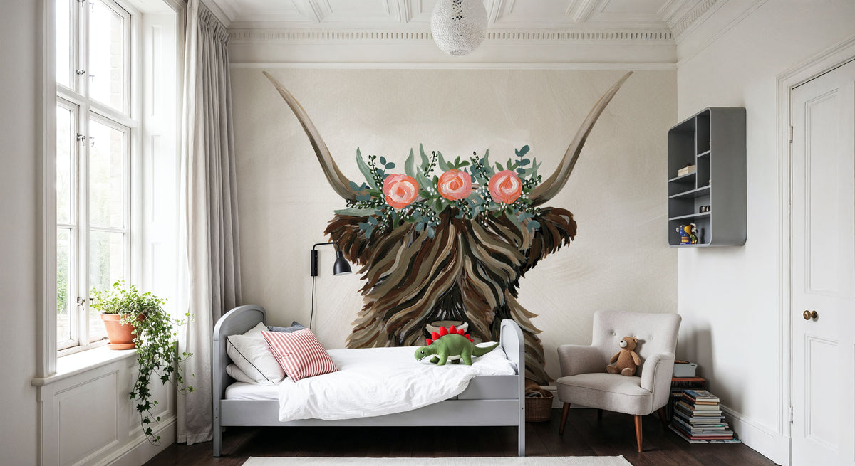 Longhorn with Rose Crown Texture Mural Wallpaper - room preview 05