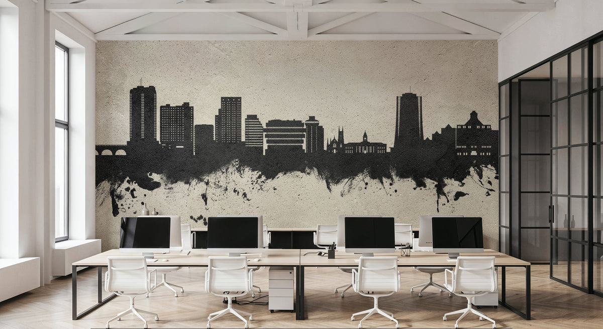 Stamford Connecticut Skyline Concrete Mural Wallpaper - room preview 05