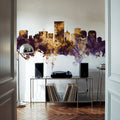 Richmond Virginia Skyline Purple & Gold Mural Wallpaper - room preview 05