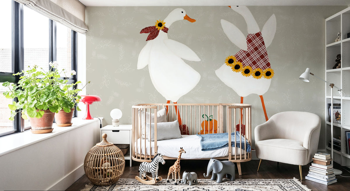 Ducks in the Pumpkin Patch VII Mural Wallpaper - room preview 05
