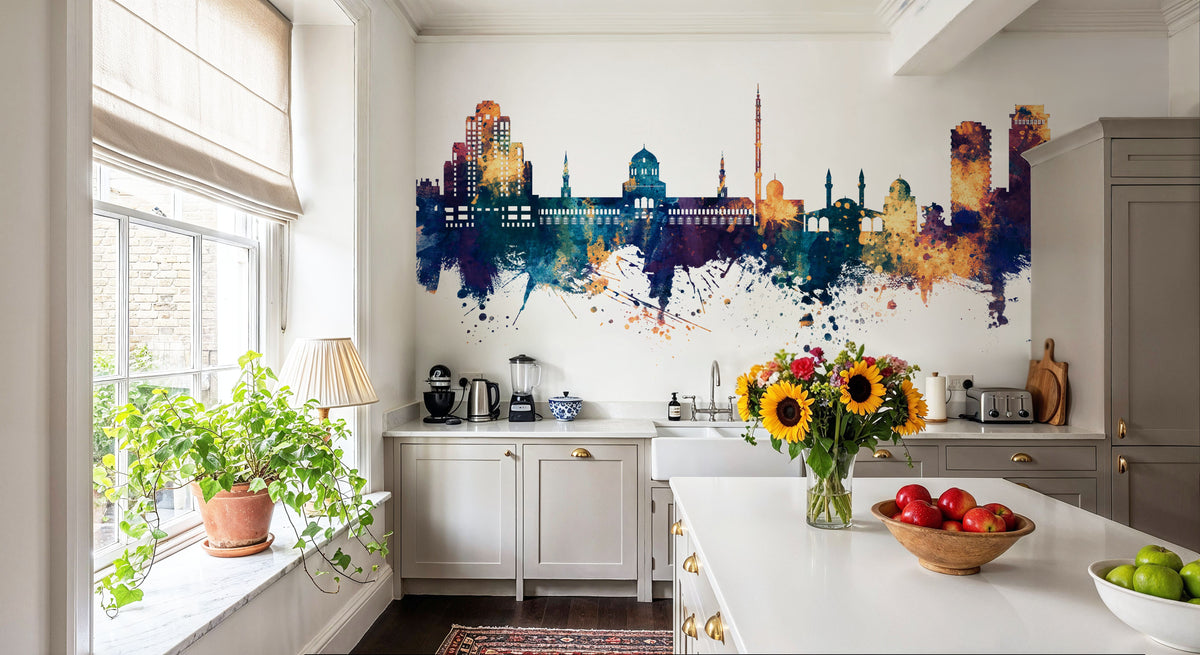Damascus Syria Skyline Blue & Bronze Mural Wallpaper - room preview 05