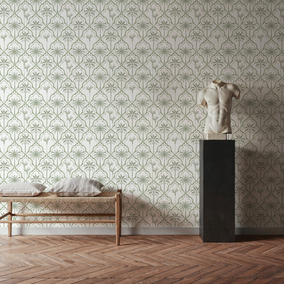 The Palm Lattice, Sage Green Mural Wallpaper - room preview 05