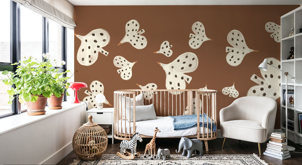 Birds Flying High, Mocha Mural Wallpaper - room preview 05