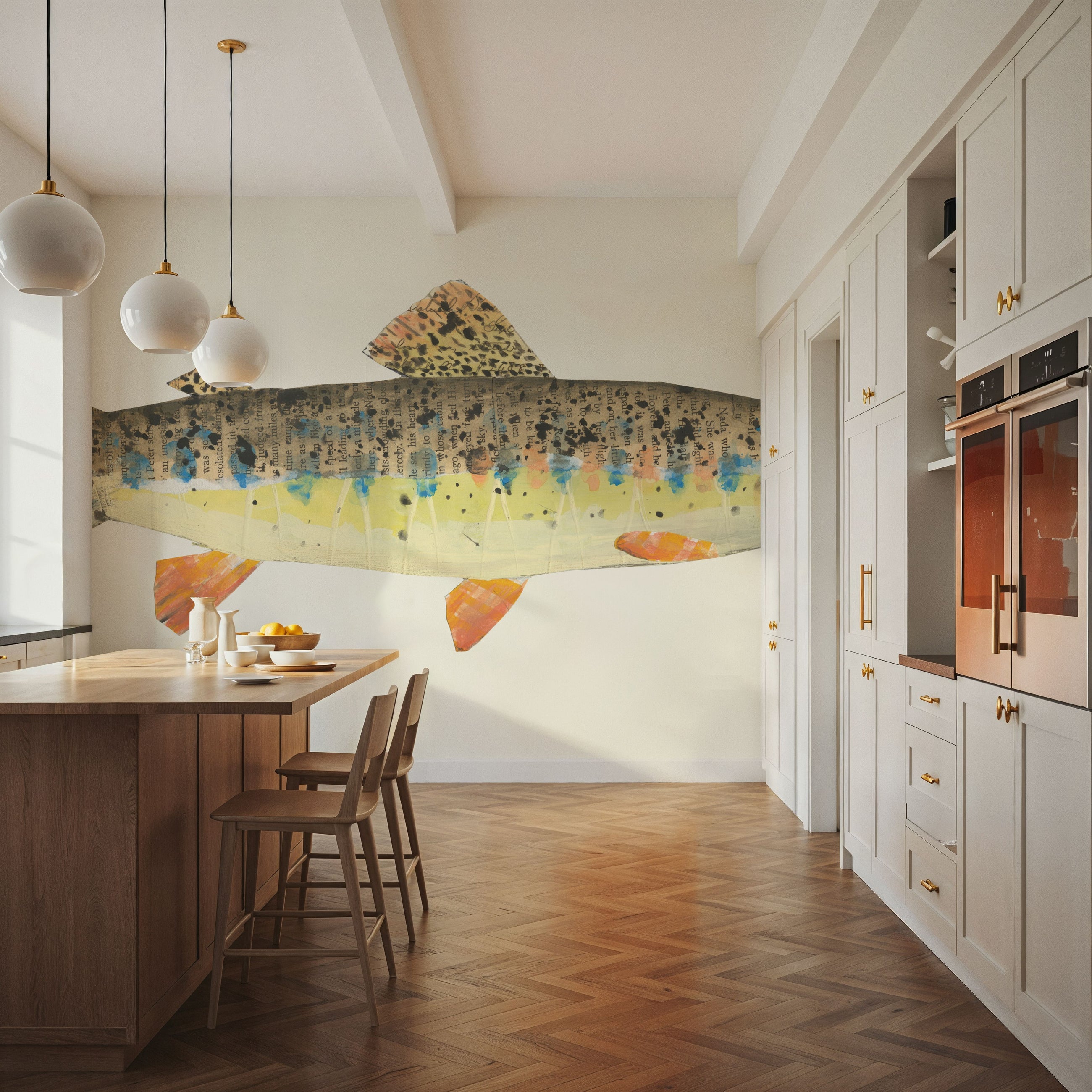Angling in the Stream III Mural Wallpaper