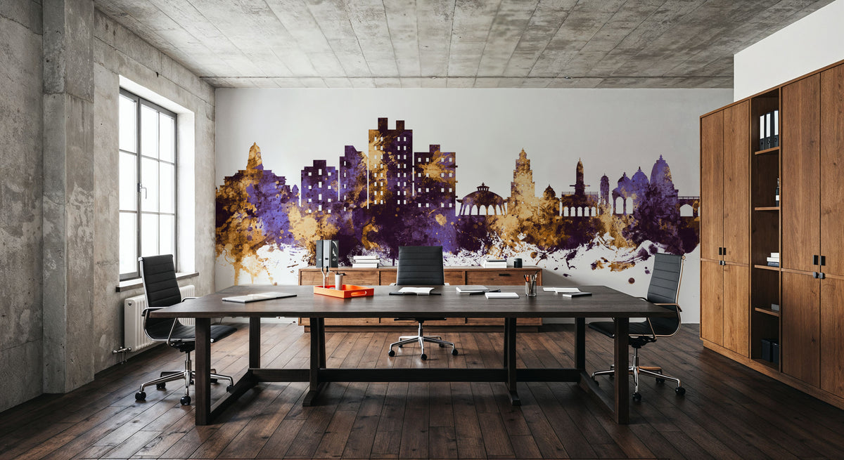 Nashik India Skyline Purple & Gold Mural Wallpaper - room preview 05