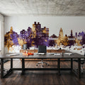 Nashik India Skyline Purple & Gold Mural Wallpaper - room preview 05