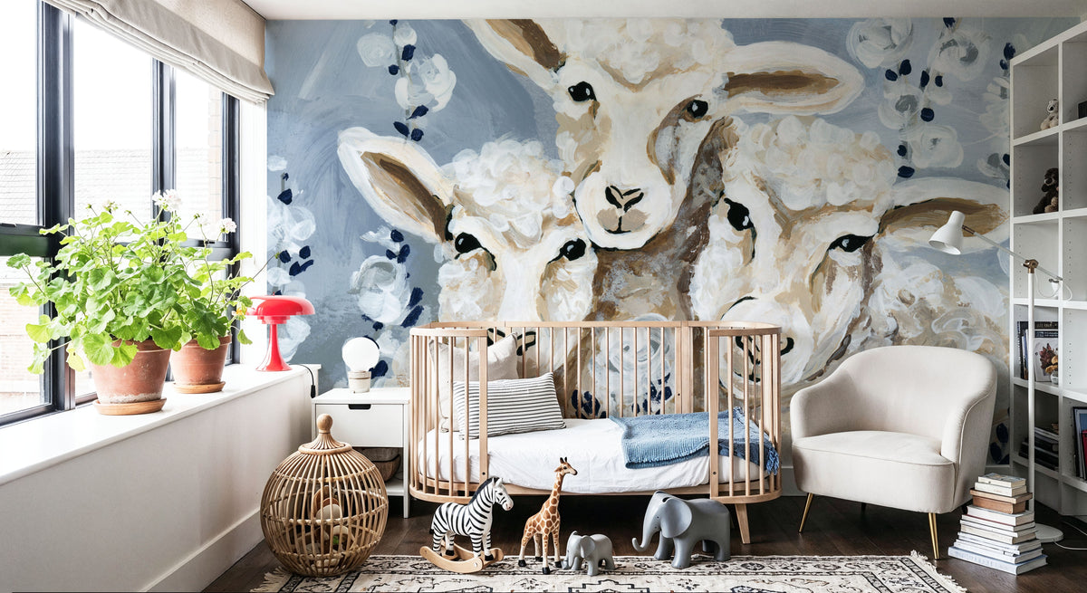 Sheep in the Meadow Mural Wallpaper - room preview 05