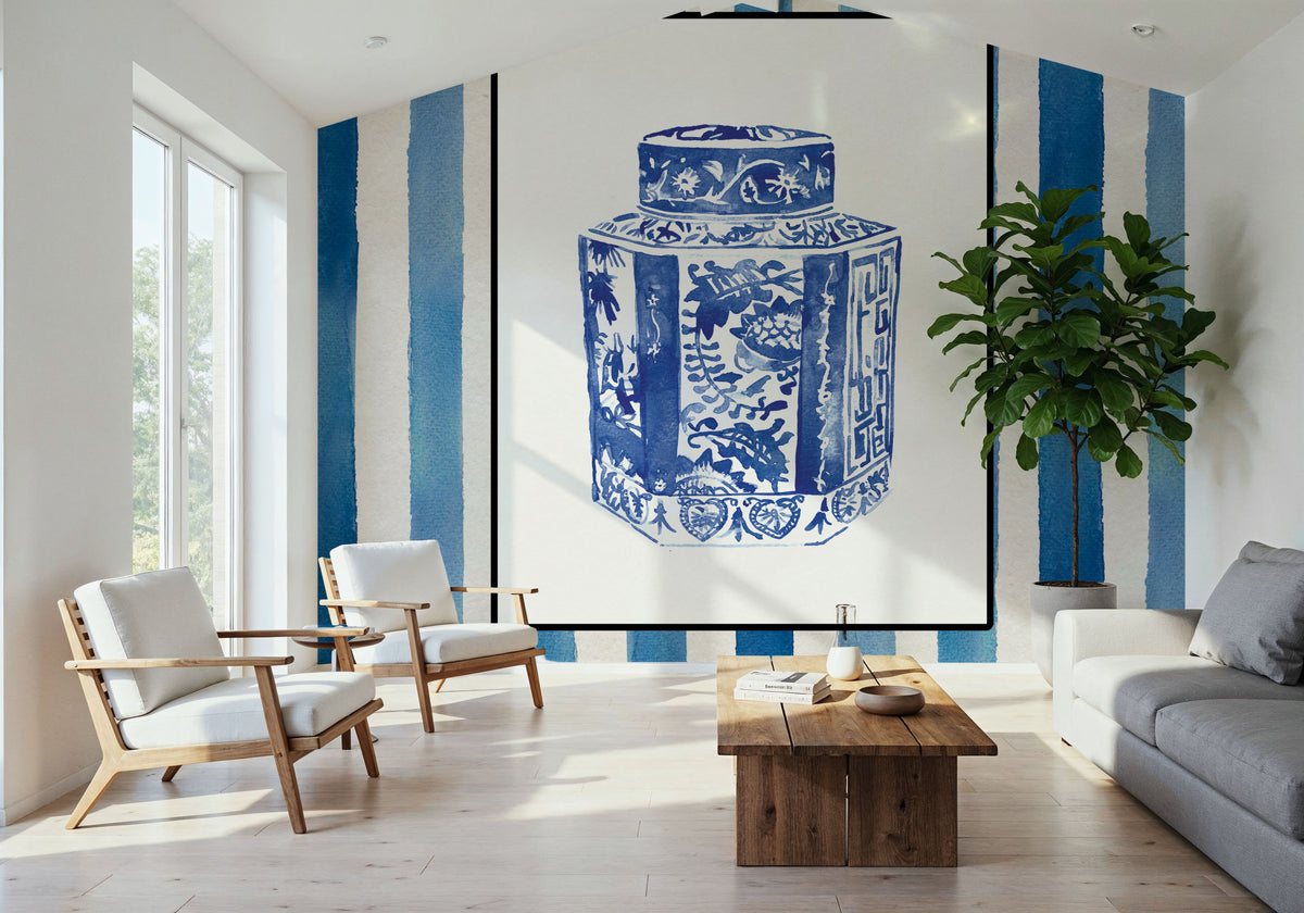 Chinoiserie Vase I Stripes Mural Wallpaper - room preview 05