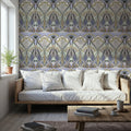 Floral Art Deco Aura, Periwinkle Mural Wallpaper - room preview 05