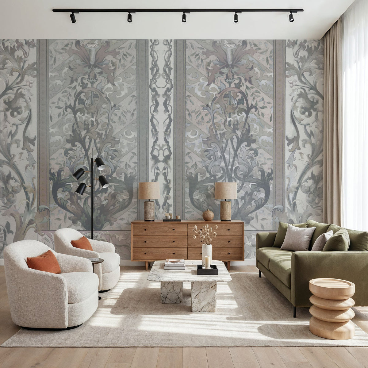 Plant Fantasy Ornament, Gray Mural Wallpaper - room preview 05