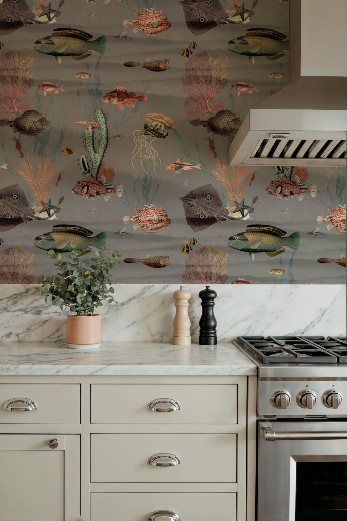 Under the Surface Gray Mural Wallpaper - room preview 05