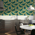 Papillion II, Aqua on Cream Mural Wallpaper - room preview 05