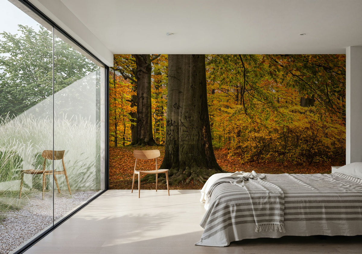 Falling Yellow Autumn Leaves Mural Wallpaper - room preview 05