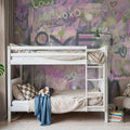 Graffiti Love, Lavender Mural Wallpaper - room preview 05