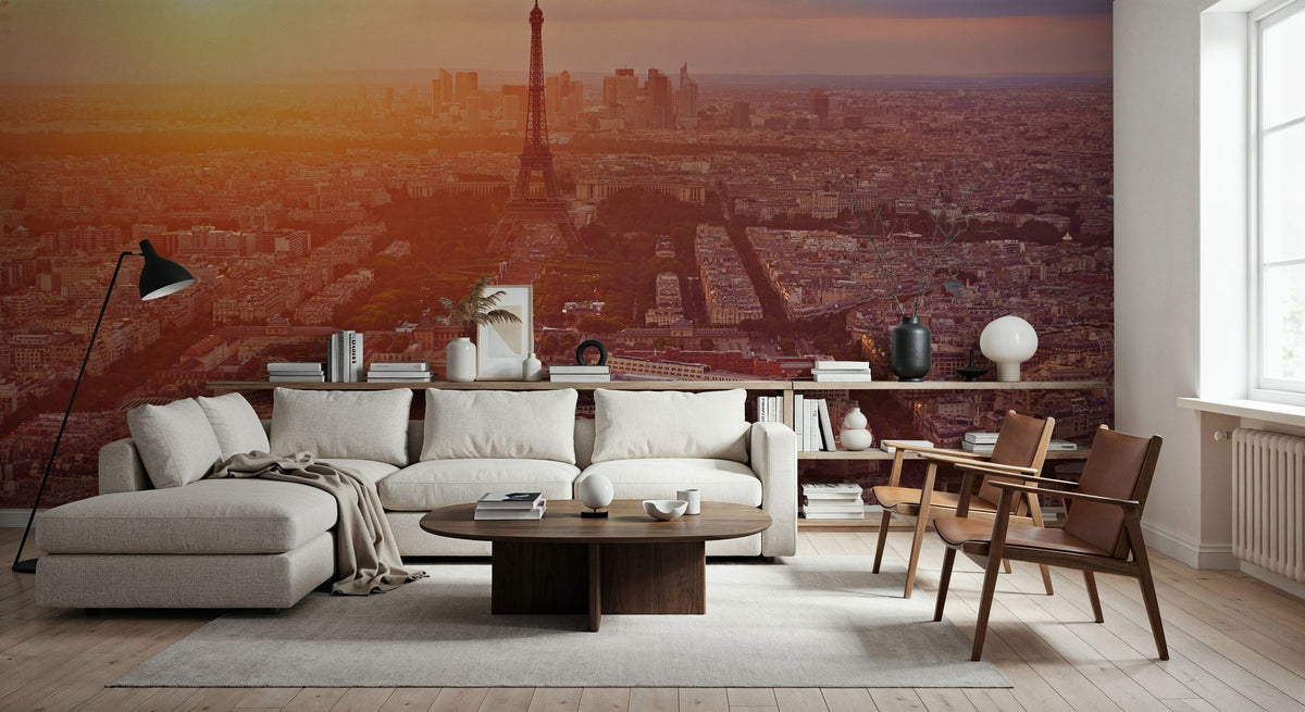 Eiffel Tower in Paris Aerial Sunset Mural Wallpaper - room preview 05