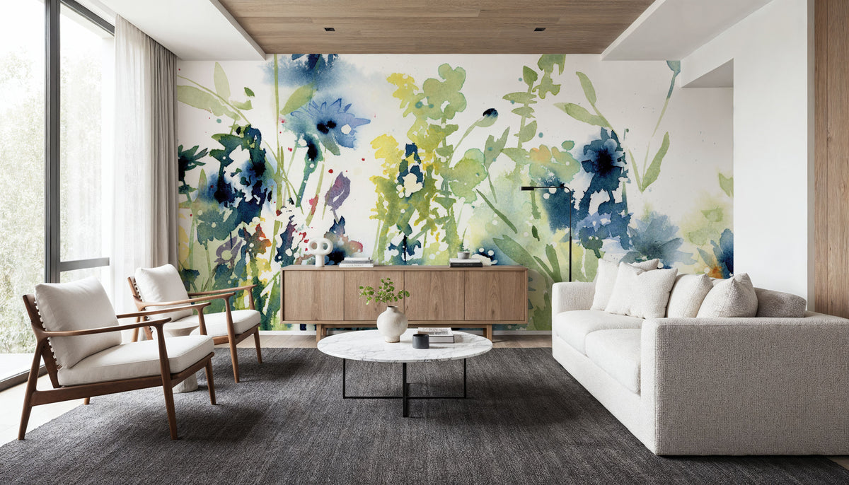 Wild Meadow Blue Mural Wallpaper - room preview 05