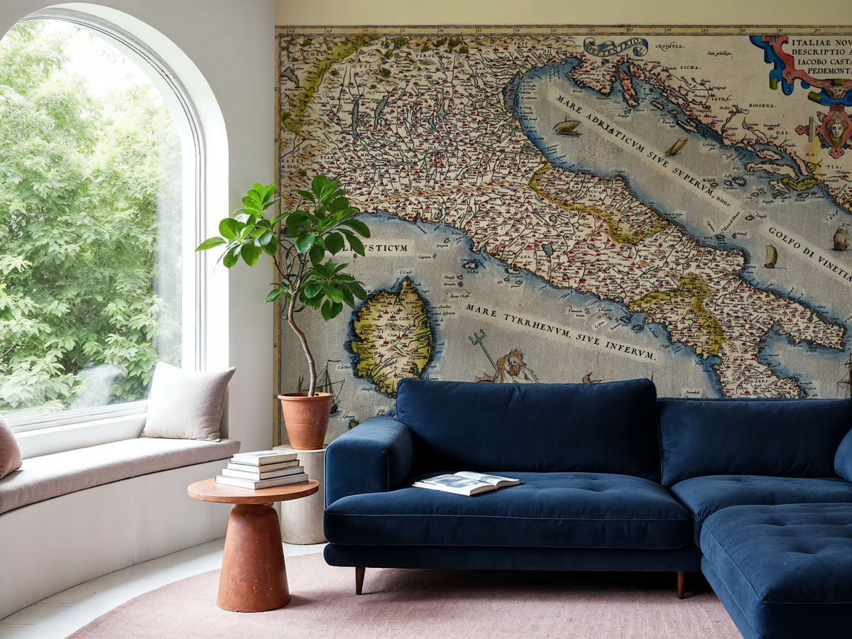 Old Map of Italy, 1570 Mural Wallpaper - room preview 05