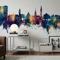 Lille France Skyline Blue & Bronze Mural Wallpaper - room preview 05