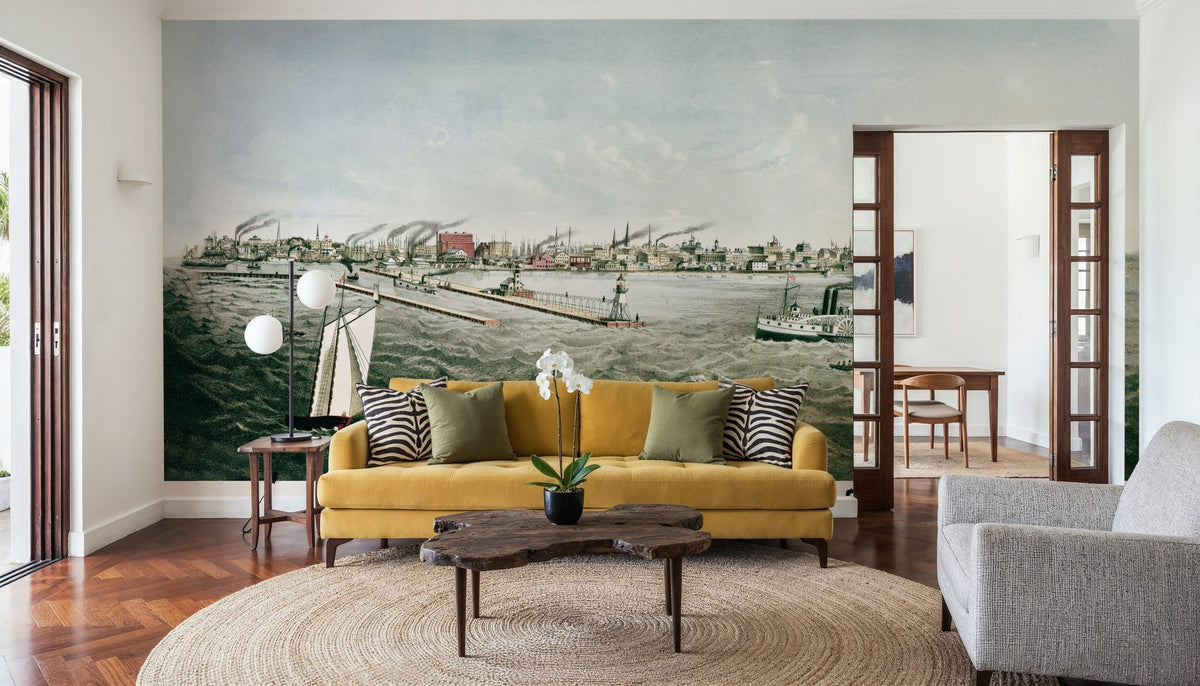 Old View of Milwaukee From Lake Michigan, 1874 Mural Wallpaper - room preview 05