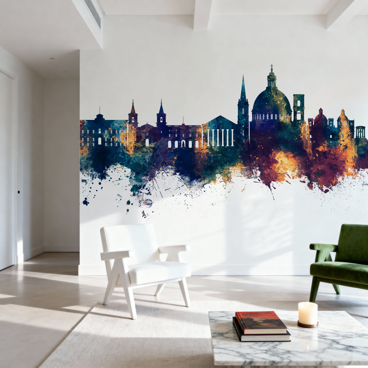 Valletta Malta Skyline Blue & Bronze Mural Wallpaper - room preview 05