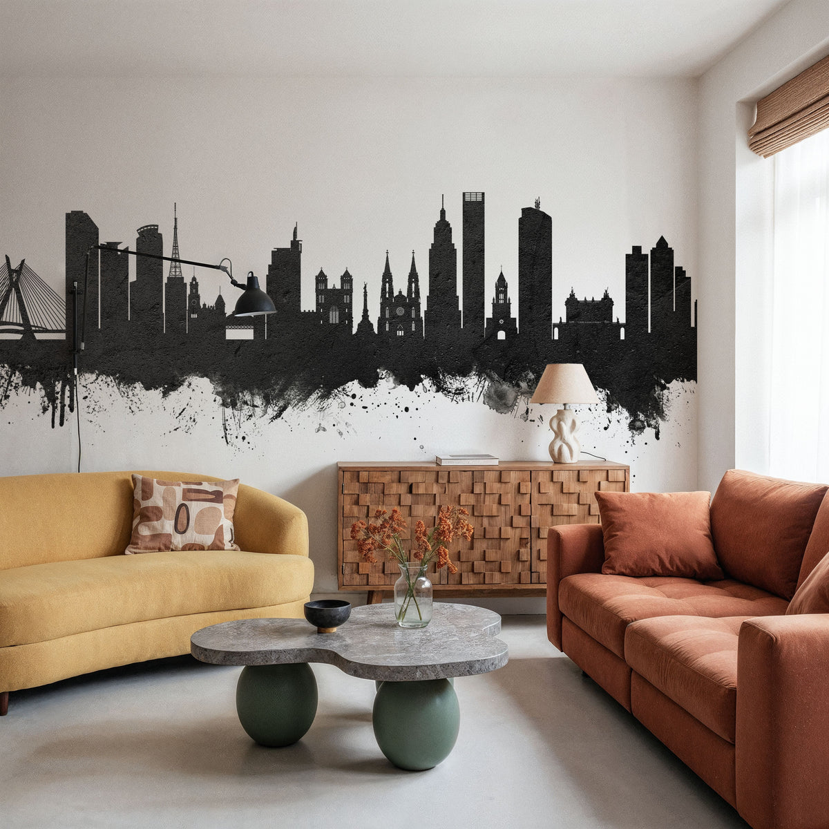 São Paulo Brazil Skyline Black & White Mural Wallpaper - room preview 05