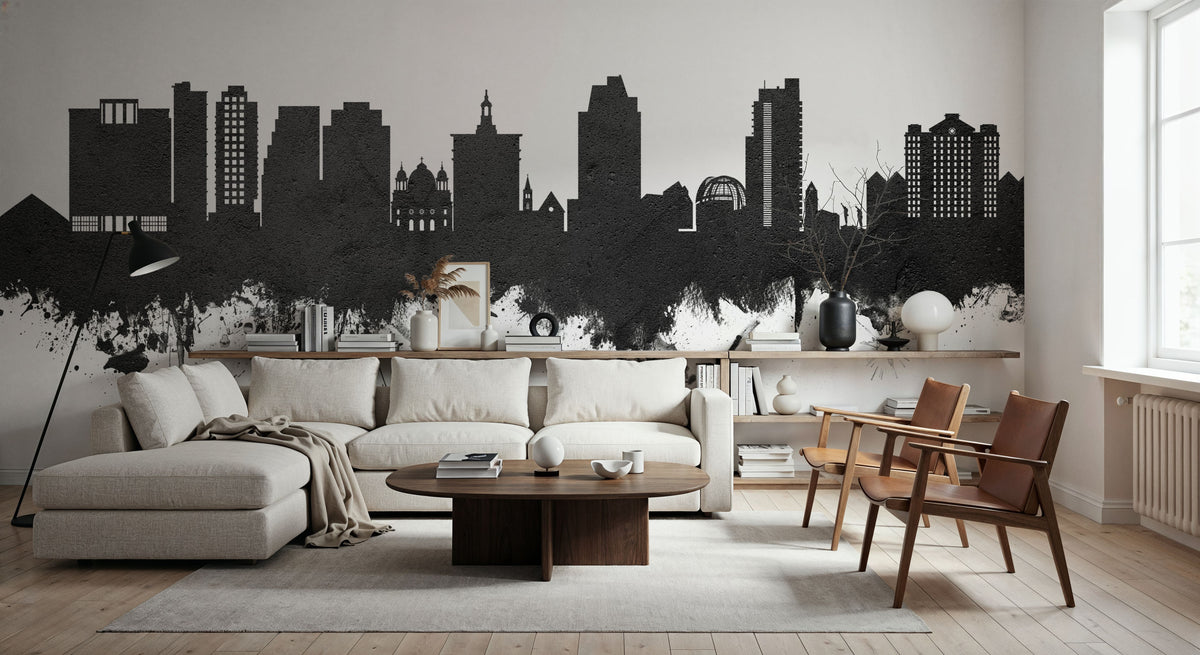 San Jose California Skyline Black & White Mural Wallpaper - room preview 05