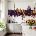 Leipzig Germany Skyline Purple & Gold Mural Wallpaper - room preview 05
