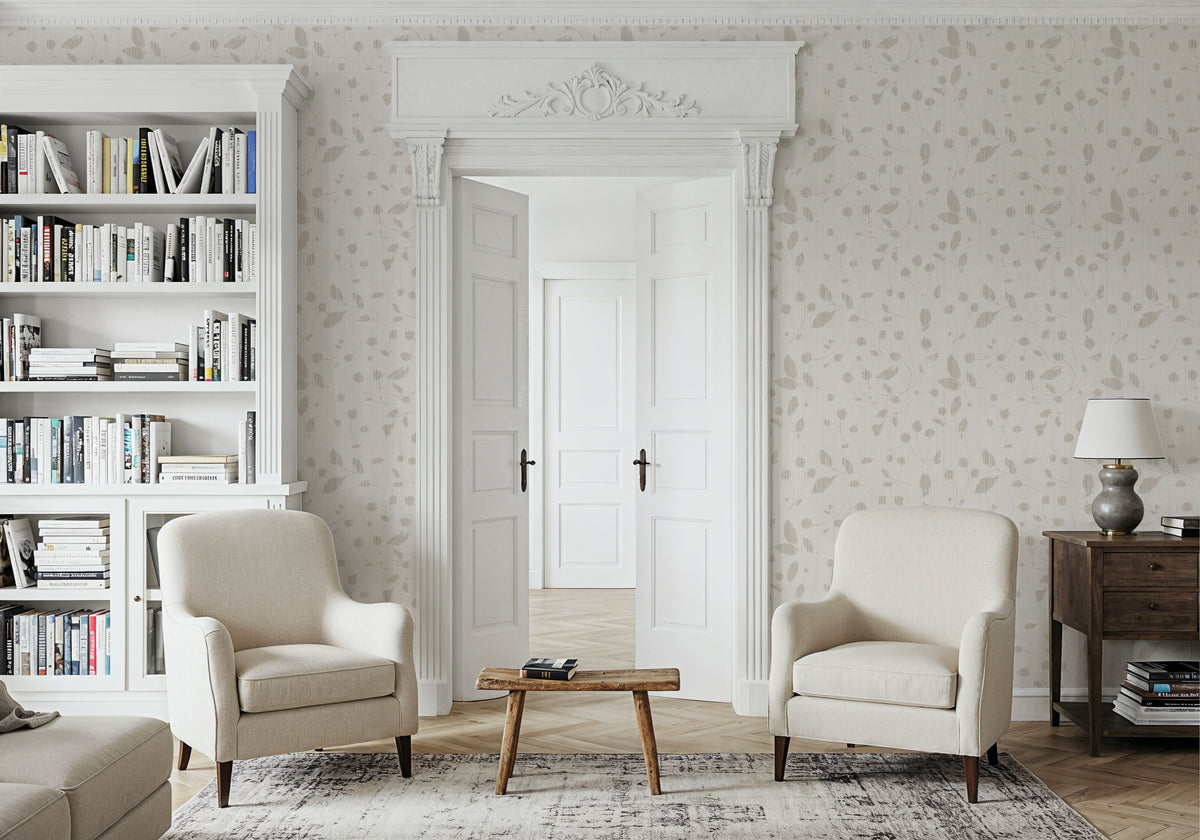 Time to Share Florals White Mural Wallpaper - room preview 05