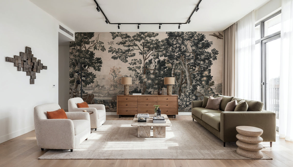 Enchanted Grove Tapestry, Teal Mural Wallpaper - room preview 05